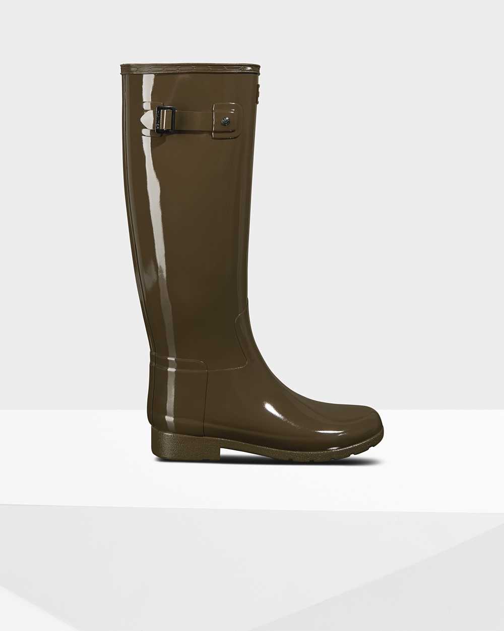 Hunter Refined Slim Fit Gloss Hohe Gummistiefel Damen - Hunter Gummistiefel Grün | Deutschland 643UG